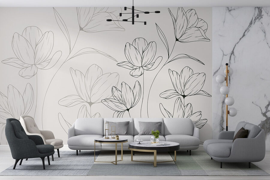 Wall murals Drawing of flowers on a white background - Image 2
