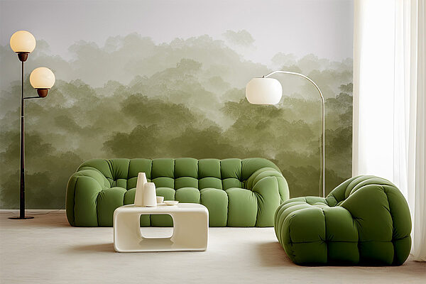 Foggy forest with green smoke