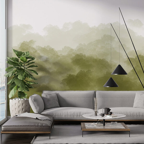Foggy forest with green smoke