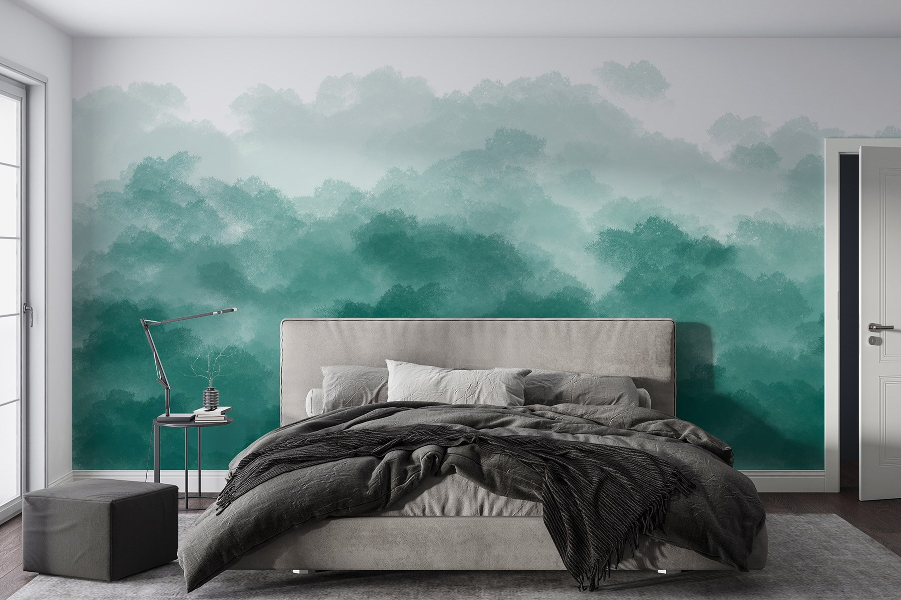 Foggy green and white sky