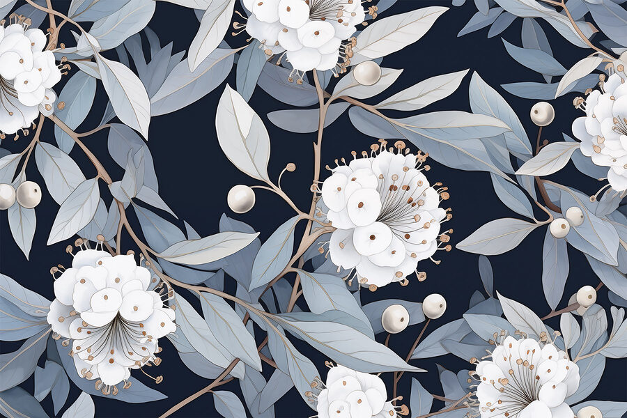 Floral pattern with white flowers and leaves