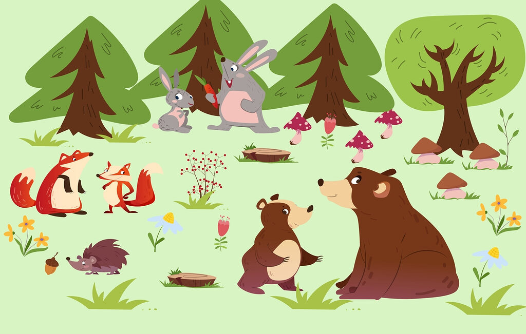 Group of animals in the woods Group of animals in the woods