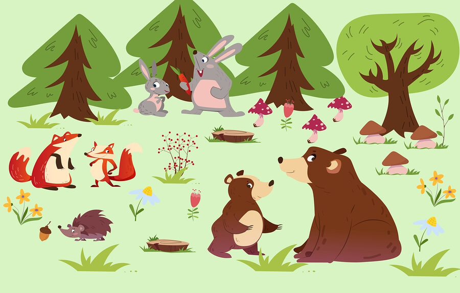 Group of animals in the woods Group of animals in the woods
