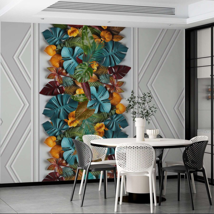 White door with colorful leaves