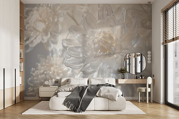 Delicate glass floral sculptures displayed. Delicate glass floral sculptures displayed.