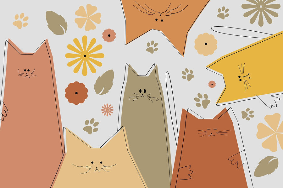 Group of cats and flowers