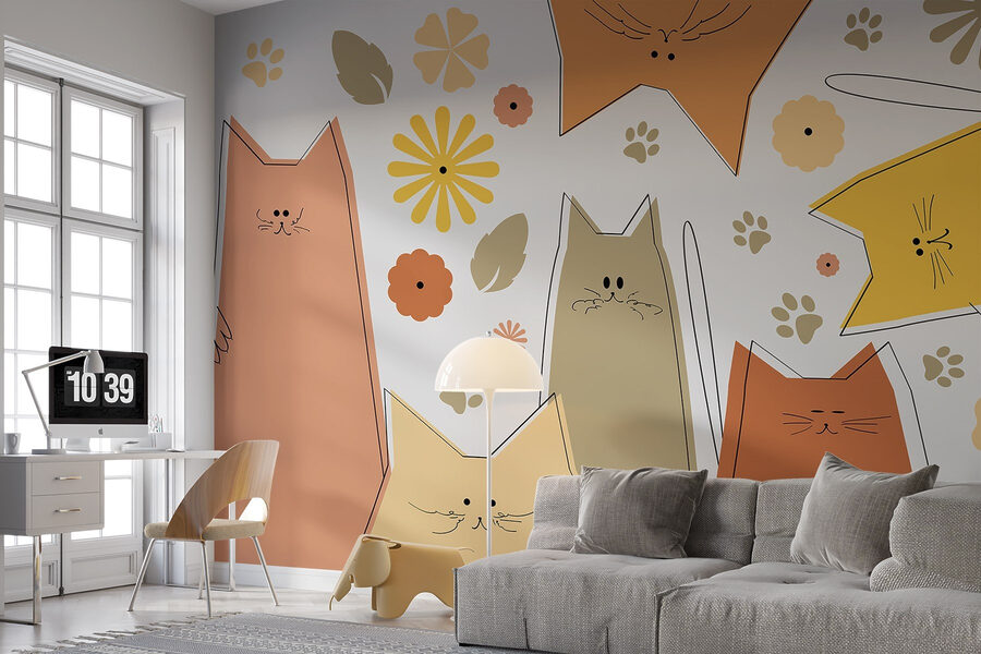 Group of cats and flowers