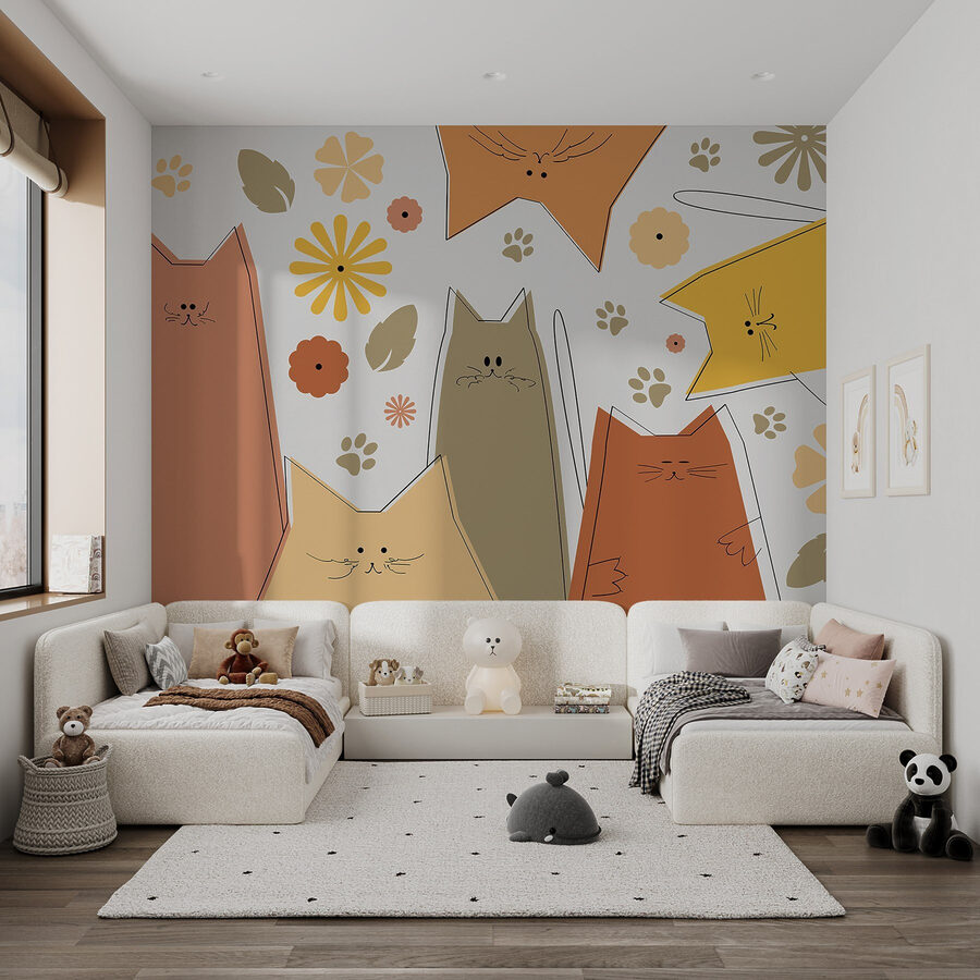 Group of cats and flowers