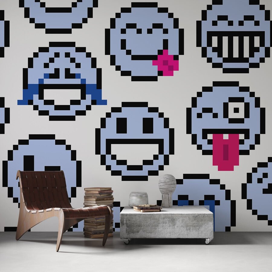 Wall murals Seamless pattern of blue smiley faces