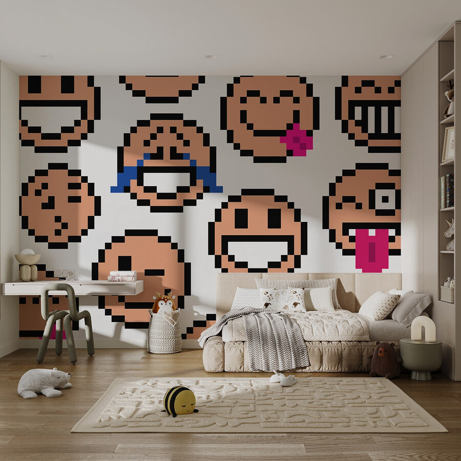 Wall murals Seamless pattern of smiley faces - Image 2