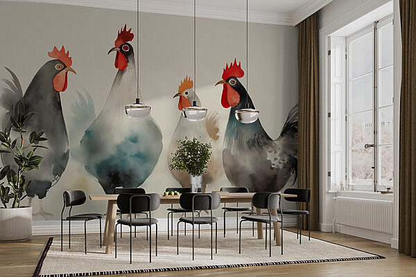 Wall murals Group of chickens with red and white feathers (SKU: w01946) Wall murals Wall murals Group of chickens with red and white feathers (SKU: w01946)