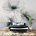 Wall murals Group of flowers with light blue petals