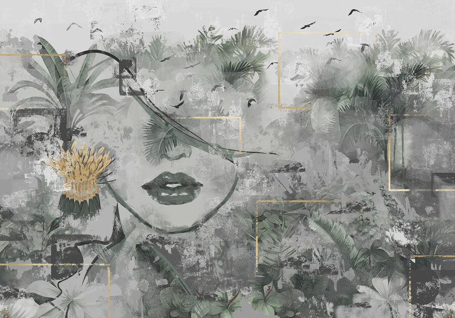 Painting of a woman’s face and plants