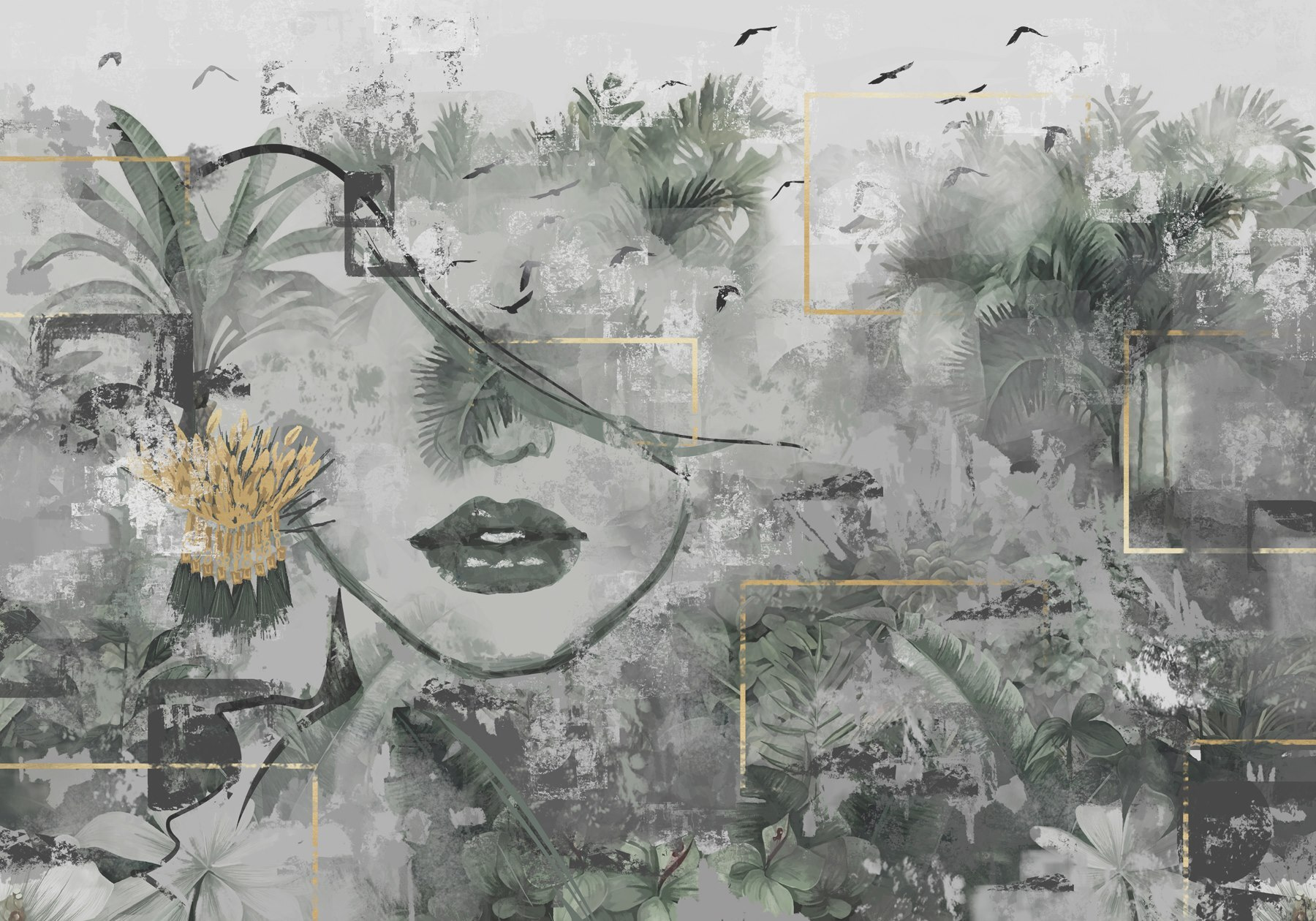 Painting of a woman's face and plants