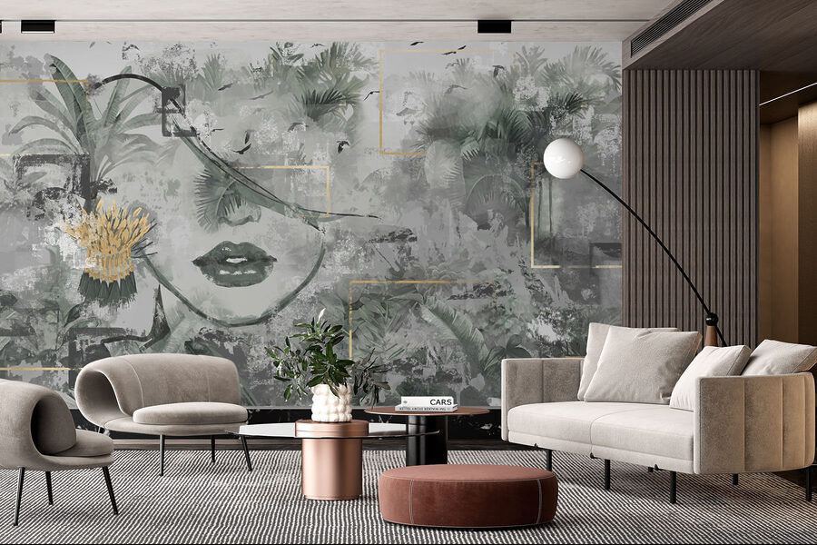 Painting of a woman’s face and plants