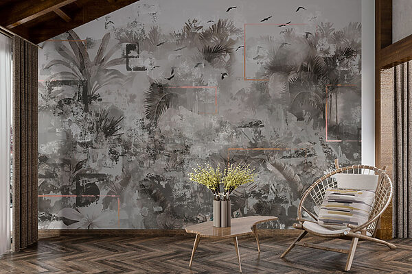 Grey and white wallpaper with birds flying around Grey and white wallpaper with birds flying around