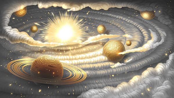 Planet with rings and stars in the sky Planet with rings and stars in the sky