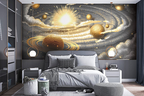 Planet with rings and stars in the sky Planet with rings and stars in the sky