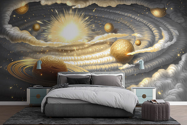 Planet with rings and stars in the sky Planet with rings and stars in the sky