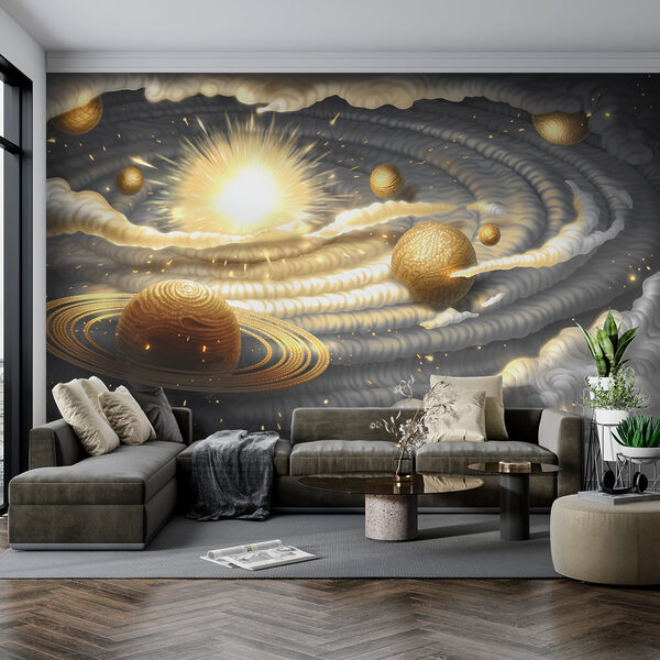 Planet with rings and stars in the sky Planet with rings and stars in the sky