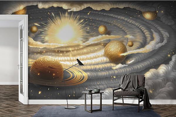 Planet with rings and stars in the sky Planet with rings and stars in the sky