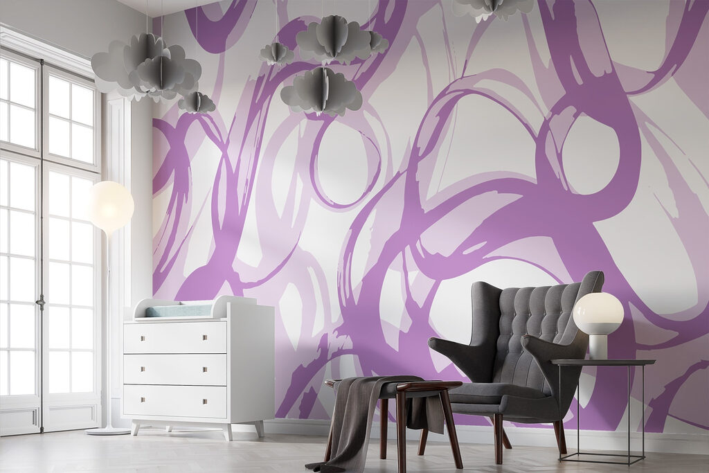 Purple swirls on a white background