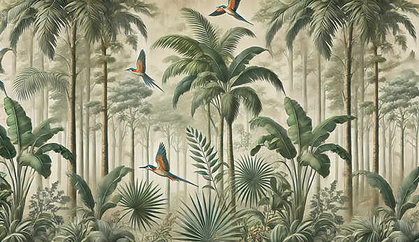 Mural of birds flying over a forest Mural of birds flying over a forest