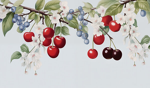 Cherry and blueberry on a branch Cherry and blueberry on a branch
