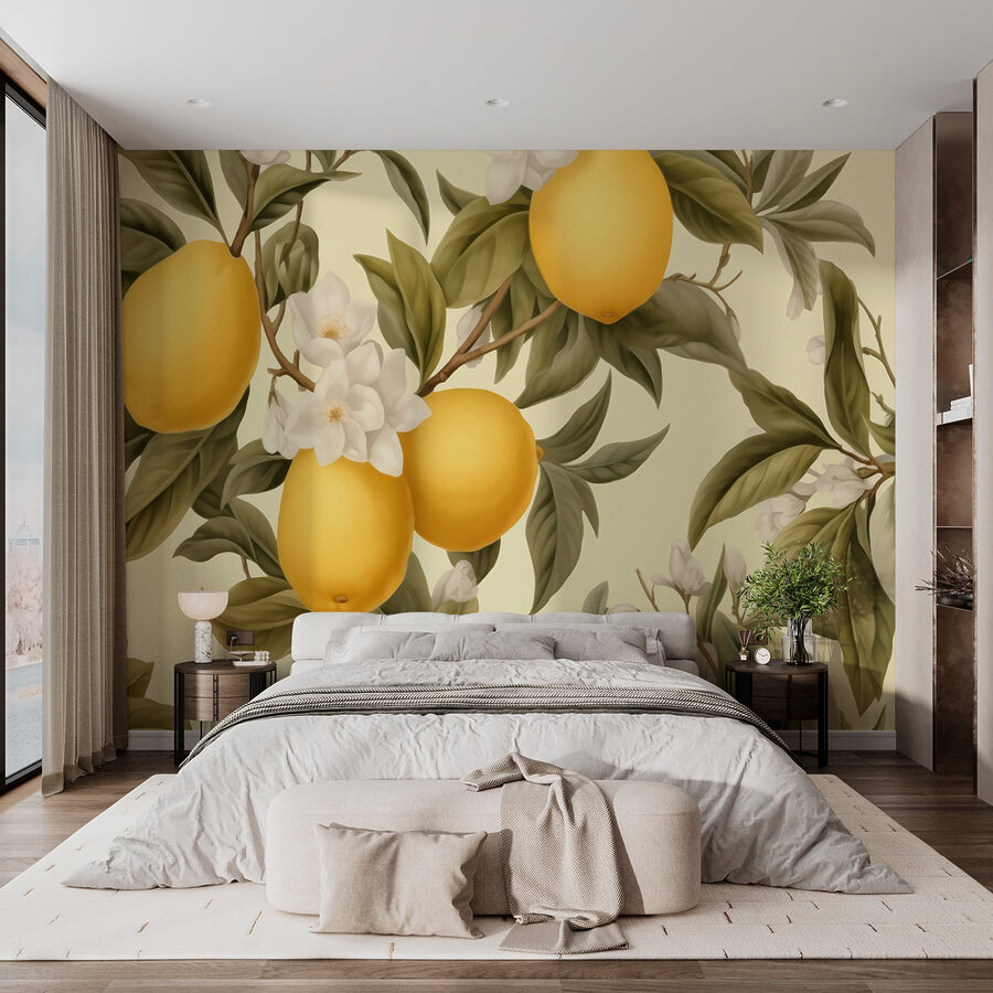 Wallpaper with lemons and flowers Wallpaper with lemons and flowers