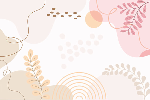 White background with pink and orange leaves and circles White background with pink and orange leaves and circles