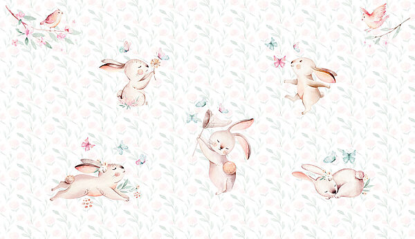 Pattern of watercolor bunnies and butterflies Pattern of watercolor bunnies and butterflies