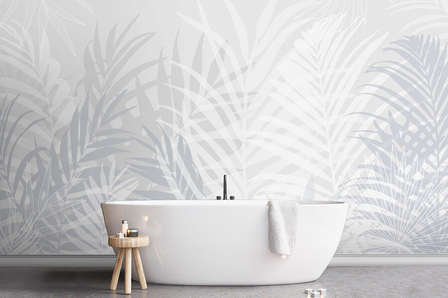 Grey and white background with leaves