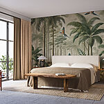 Wall murals Mural of birds flying over a forest