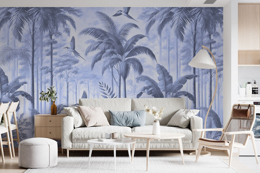 Wallpaper with birds flying in the forest Wallpaper with birds flying in the forest