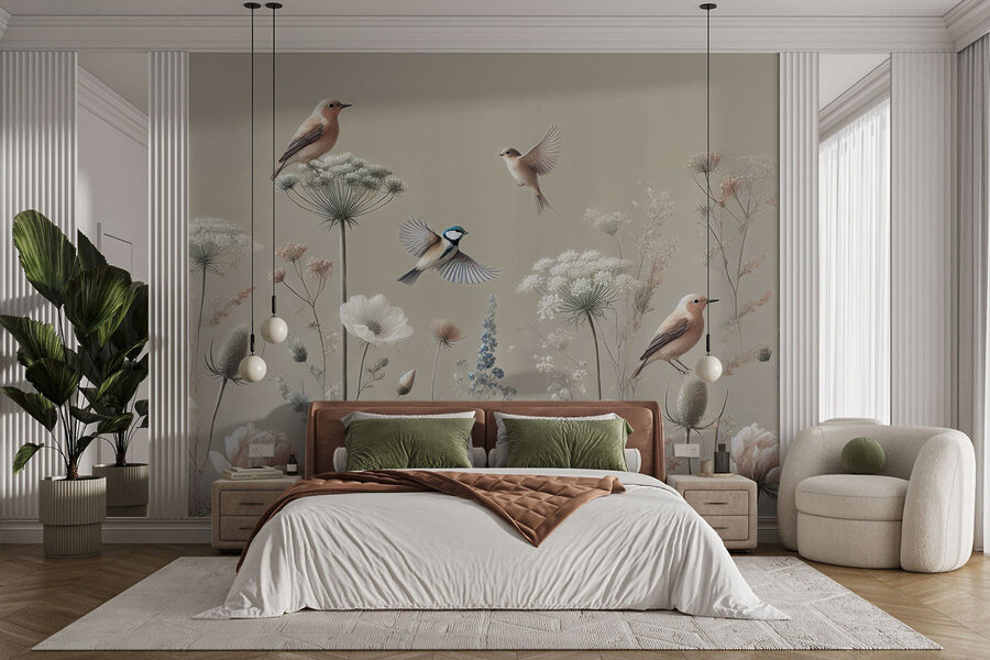 Birds on flowers and plants