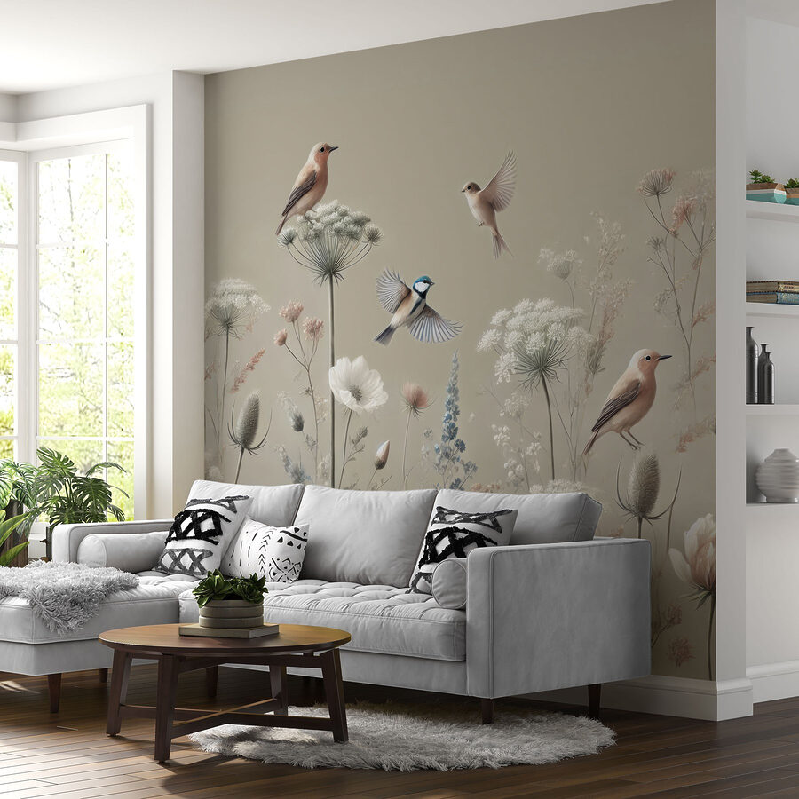 Birds on flowers and plants