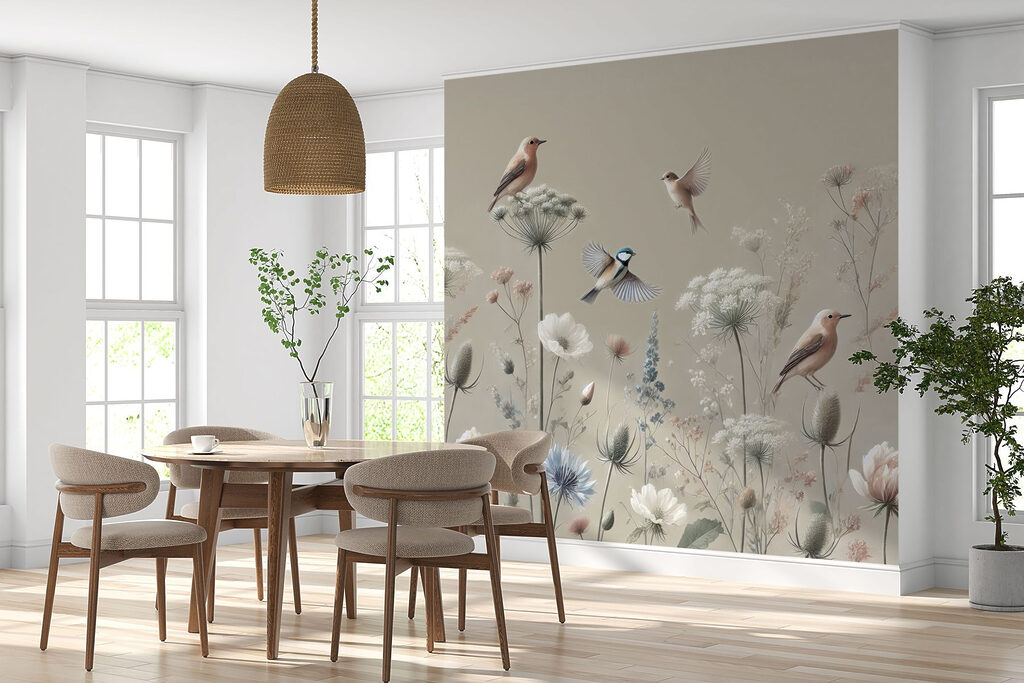 Birds on flowers and plants