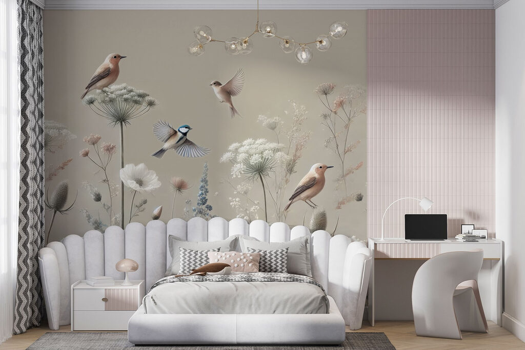 Birds on flowers and plants