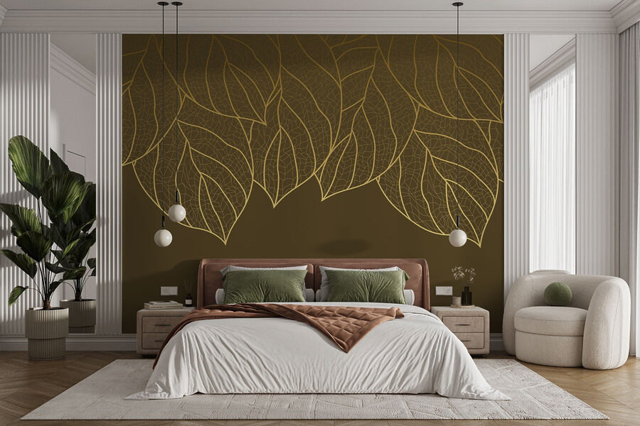 Wall murals Elegant leaf patterns on a muted background