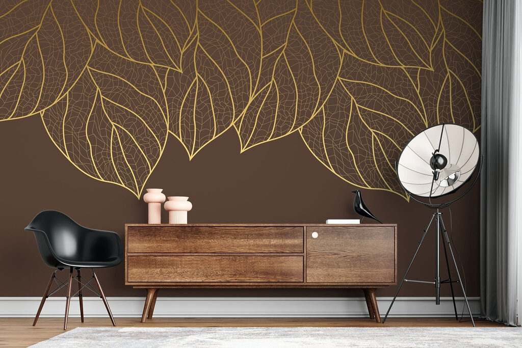 Group of leaves on a brown background