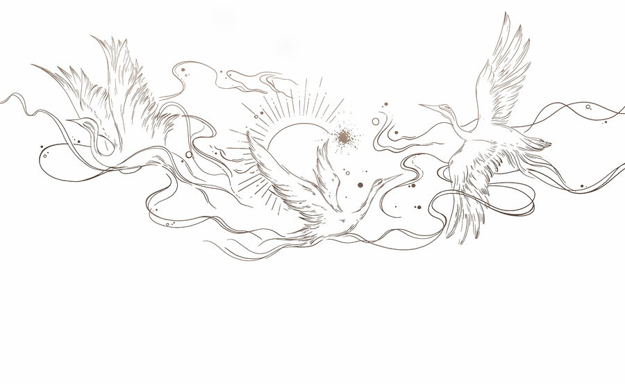 Drawing of birds and sun