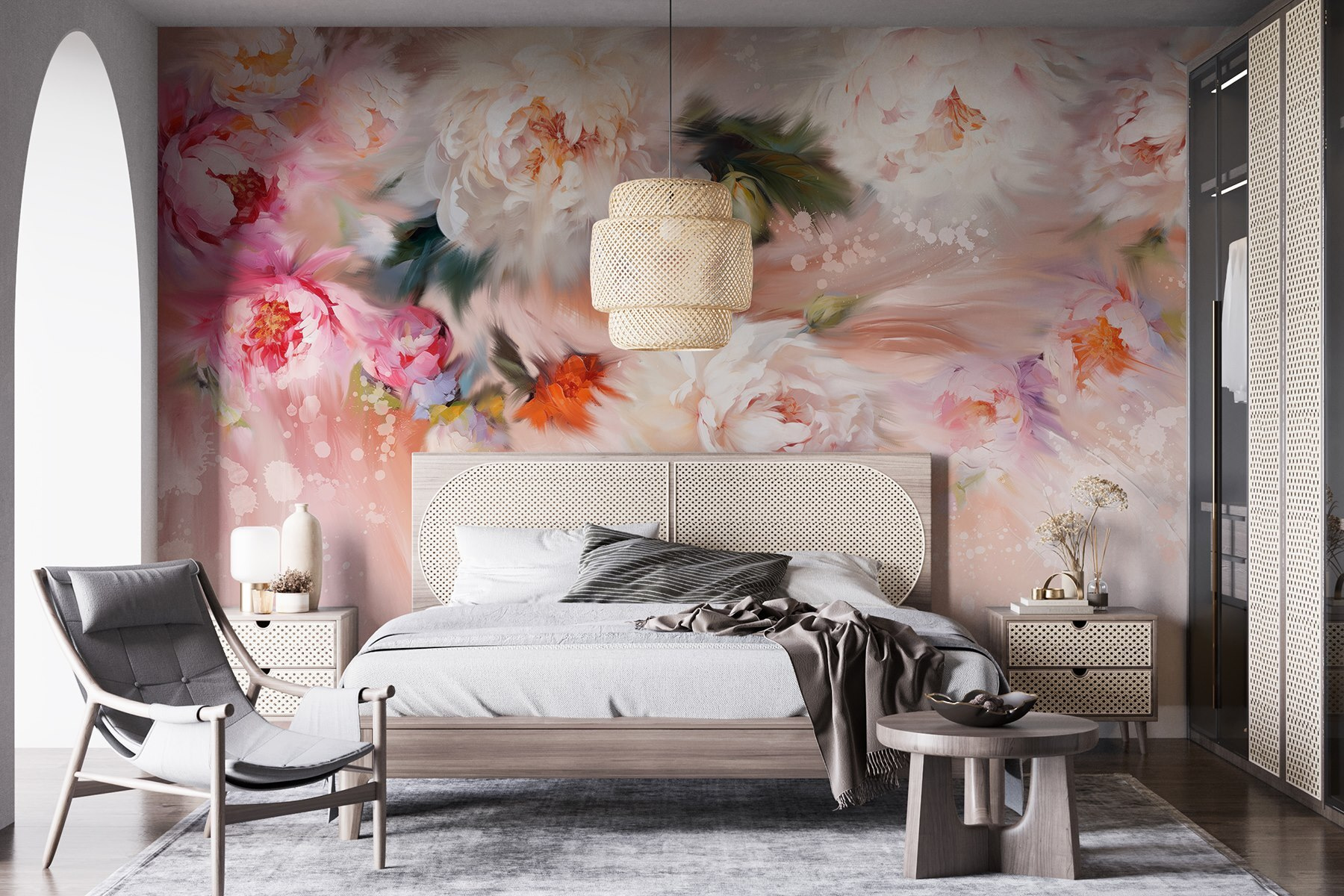 Painting of flowers on a pink background Painting of flowers on a pink background