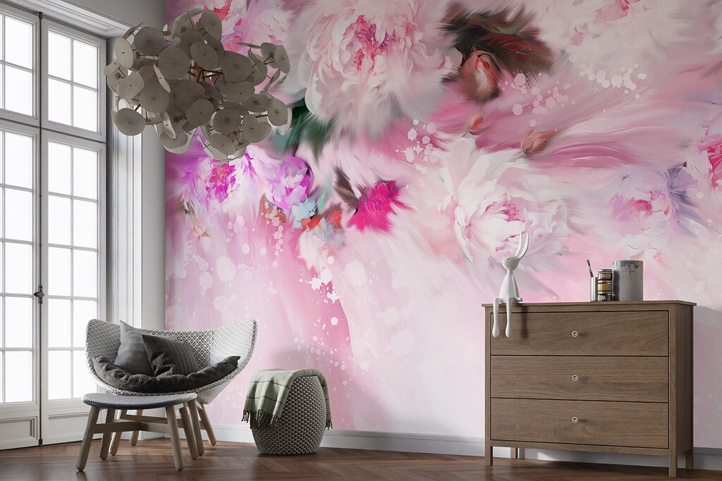 Painting of flowers on a pink background Painting of flowers on a pink background