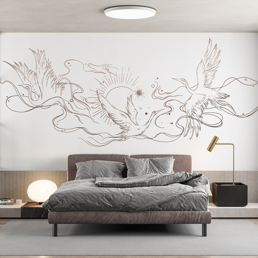 Drawing of birds and sun