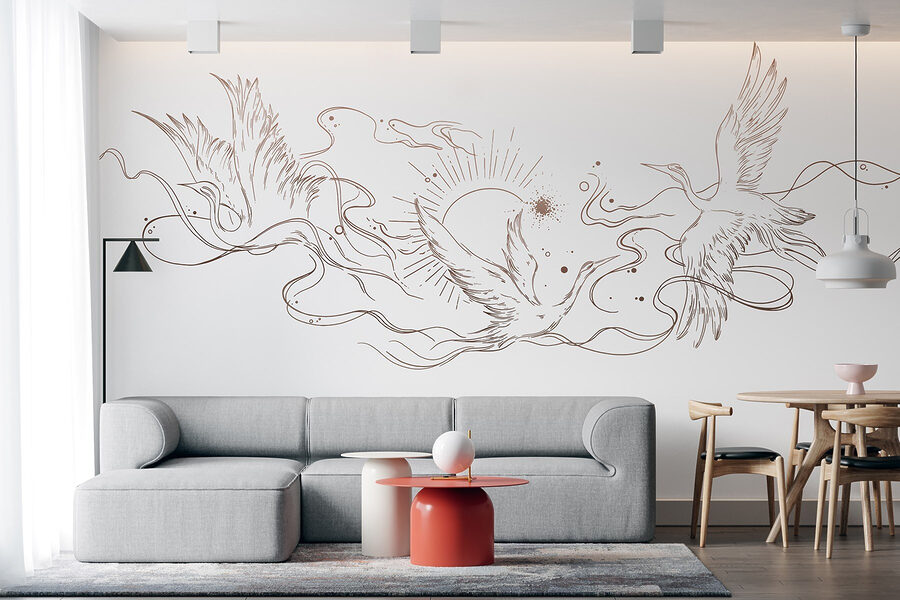Drawing of birds and sun