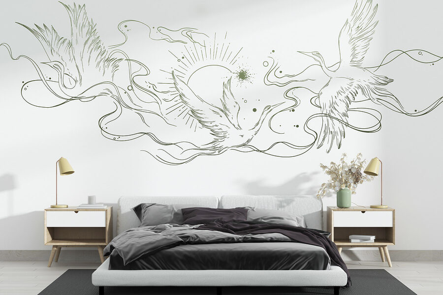 Drawing of birds and sun
