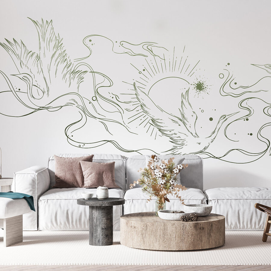 Drawing of birds and sun