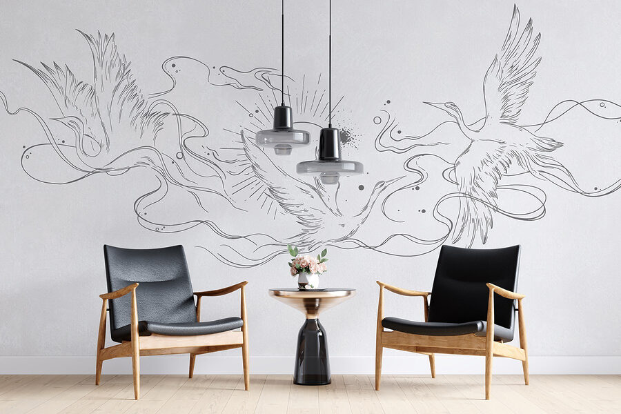 Wall murals Drawing of birds and sun