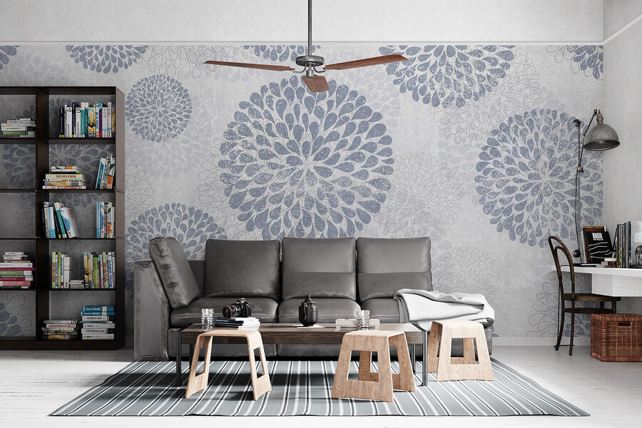 Wallpaper with circles and flowers