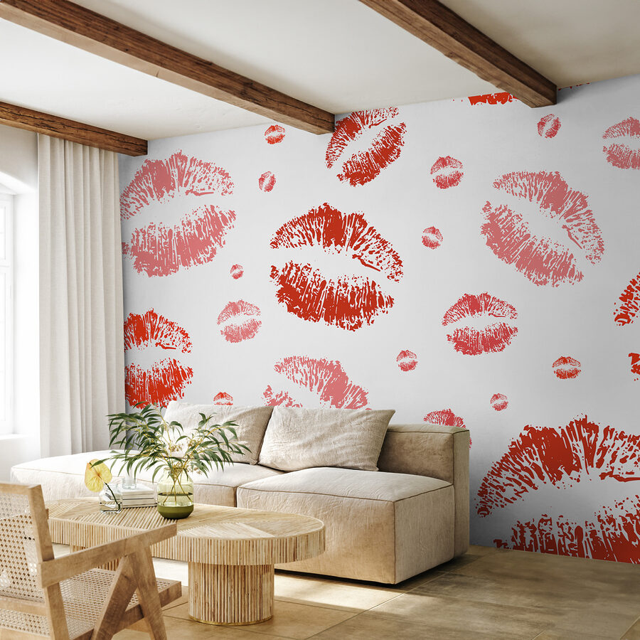 Group of red lipstick prints
